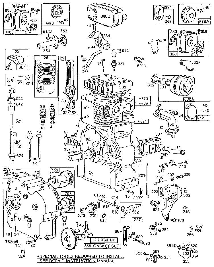 Cylinder Assembly Diagram and Parts List for 252400-252499 5071 - 5071 Briggs and Stratton Engine